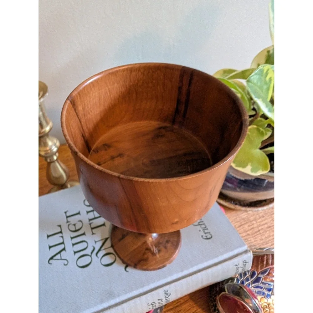 Vintage 1988 Bob Fisher Handmade Myrtlewood Pedestal Goblet Bowl Oregon Wood Art